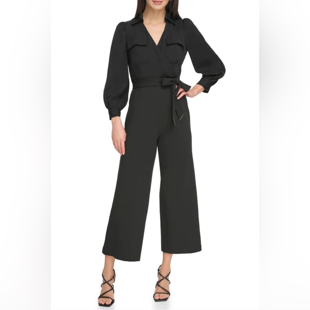 NWT DKNY women’s collared mixed media jumpsuit